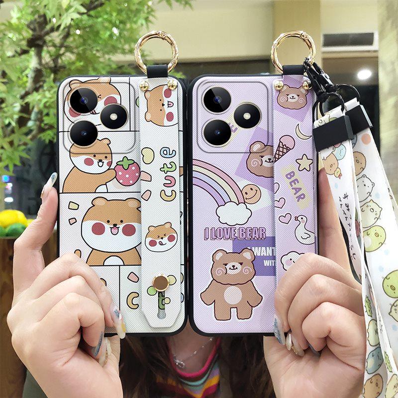 Waterproof Anti-dust Phone Case For Realme C53/Narzo N53 Ring Cartoon Shockproof Anti-knock Soft case Silicone Lanyard