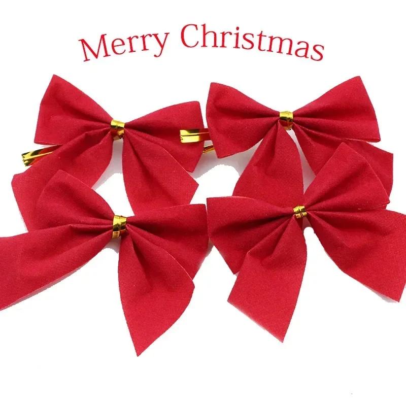 Christmas Bow 5.5cm 12pcs/set Red Bow Gold Silver Red Cloth Christmas Tree Decorations Hangings Navidad Home Decor