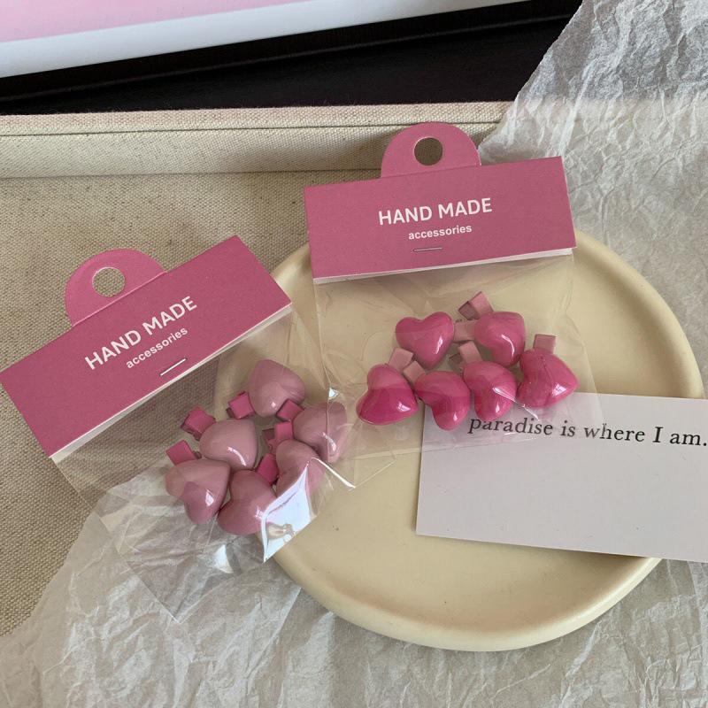 6Pcs/Set Peach Heart Mini Hairpins Cute Sweet Pink Bangs Clip For Girls Fashion Trendy Simple Headwear Korean Style Accessories