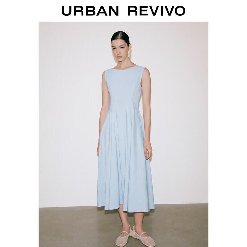 UR2026 Women s Pastel Round Neck Sleeveless A-line Long Dress S