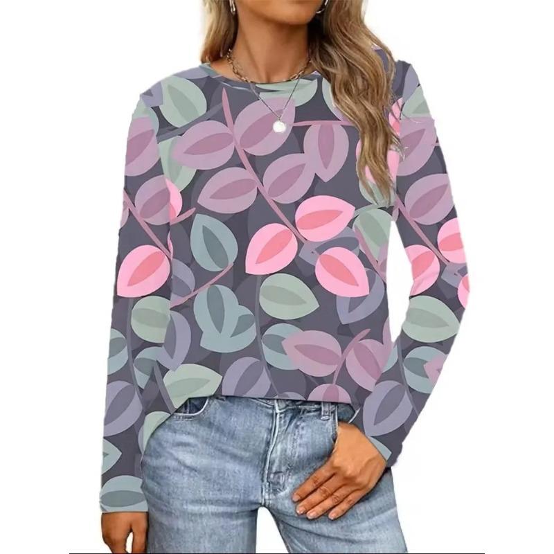 Damen Herbst und Winter 3D-Druck Rundhals Langarm T-Shirt Mode Vielseitig Trend Atmungsaktiv Lässig