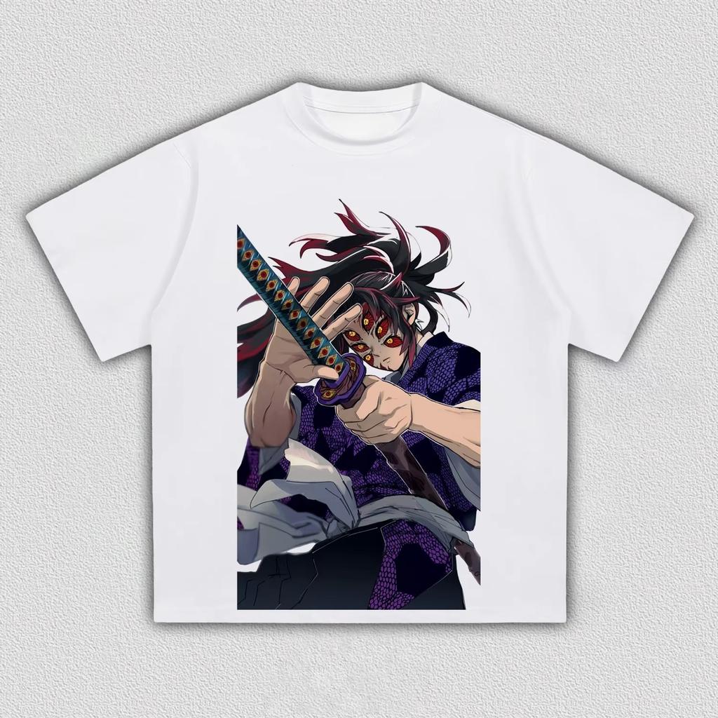 Unisex Demon Slayer Kokushibo Samurai Anime Graphic T-Shirt, Cool Comic Art Print Casual Streetwear T-shirt