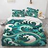 Wave Duvet Cover Set Hokusai Pattern Japanese Ukiyoe Quilt Cover Oriental Sketch Style Ocean Queen Twin Polyester Bedding Set