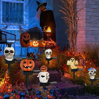 Solar Pumpkin Light Halloween Pathway Light Jack-O-Lantern Stake Outdoor Waterproof Skull Light