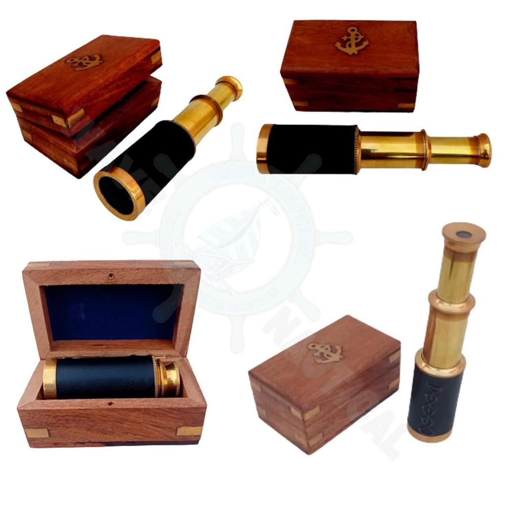 6" Brass Telescope with Wooden Box Vintage Mini Handheld Spyglass Nautical Marine Small Brass Telescope Pirate Navigation