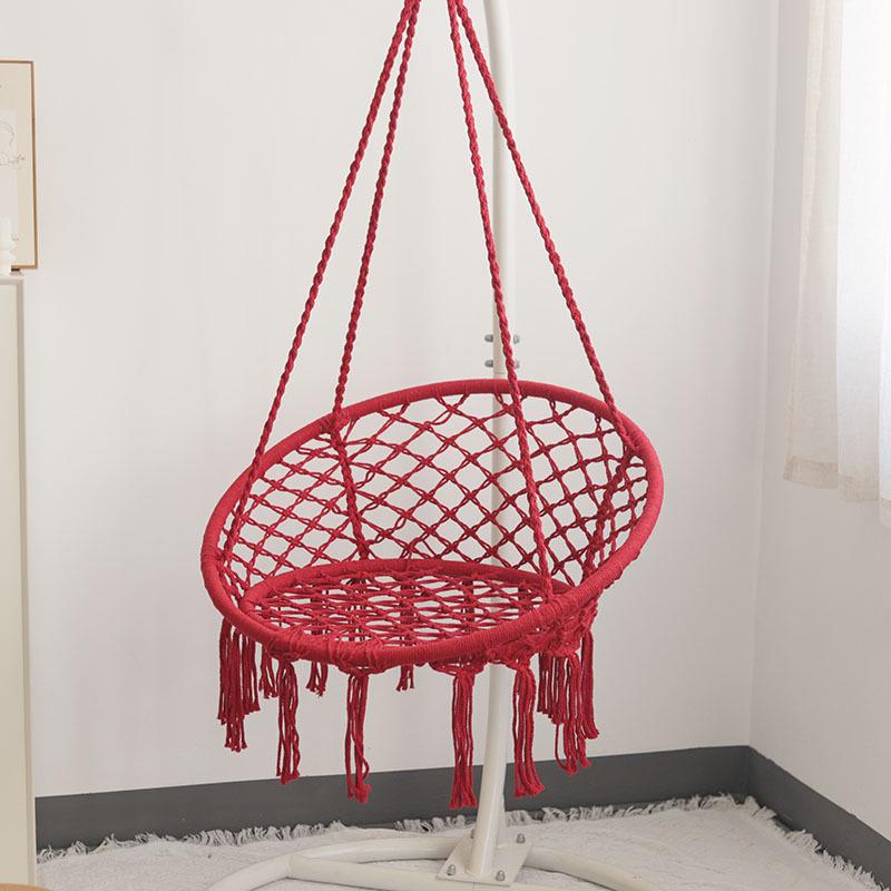 Nordic Style Cotton Rope Hanging Chair with Tassels - Indoor/Outdoor Swing Lounge