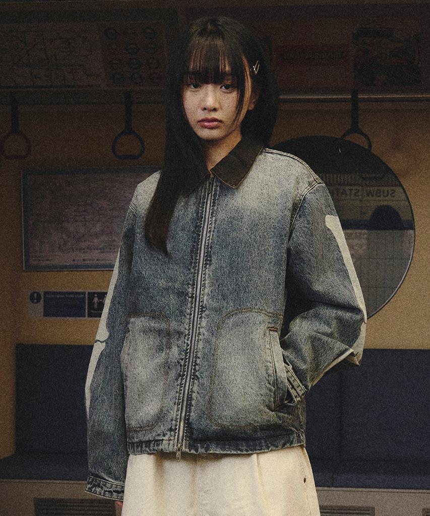 Travel Skeleton Denim Zip-Up Jacket Indigo Blue
