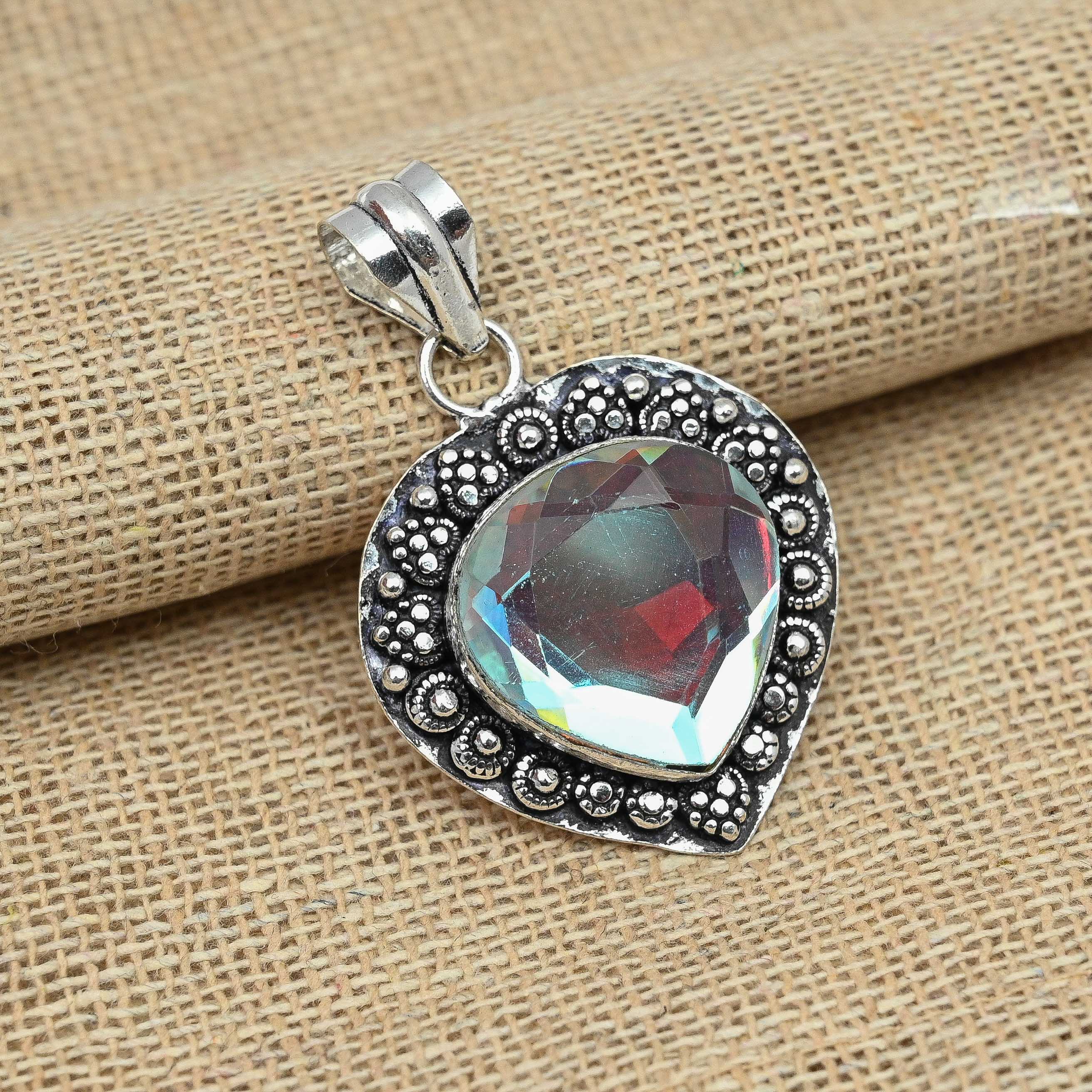 

Mistic Topaz Gemstone 925 Sterling Silver Handmade Women Pendant Jewelry 1.77 Inches белый