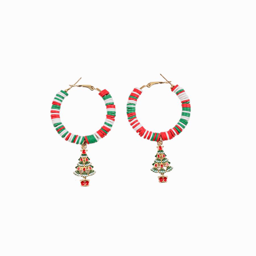 Cross-Border Color-Block Polymer Clay Christmas Earrings - Creative Holiday Party Jewelry Dopamine Ear Hoops