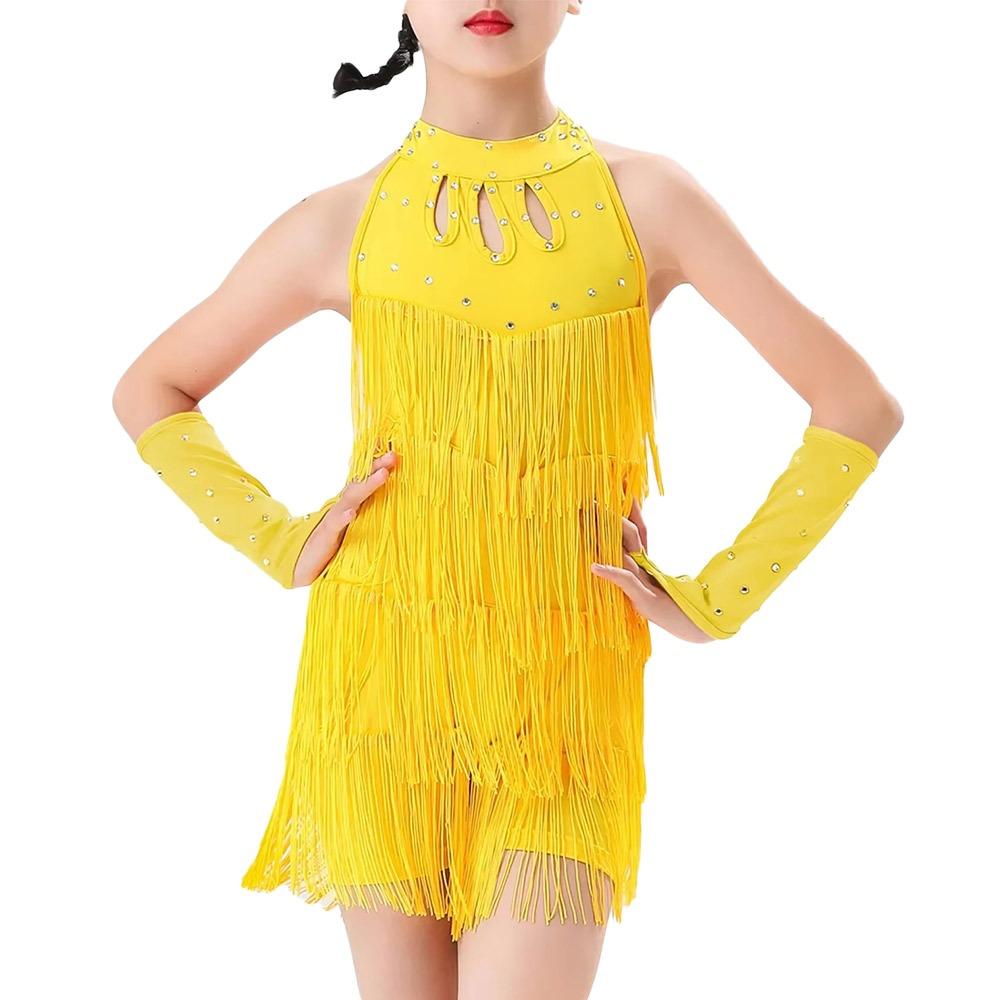 Sequin Fringe Kids Latin Dance Dress Tassel Competition Bachata Ballroom Dress Professional Cha Cha Stage Costume Children Girls