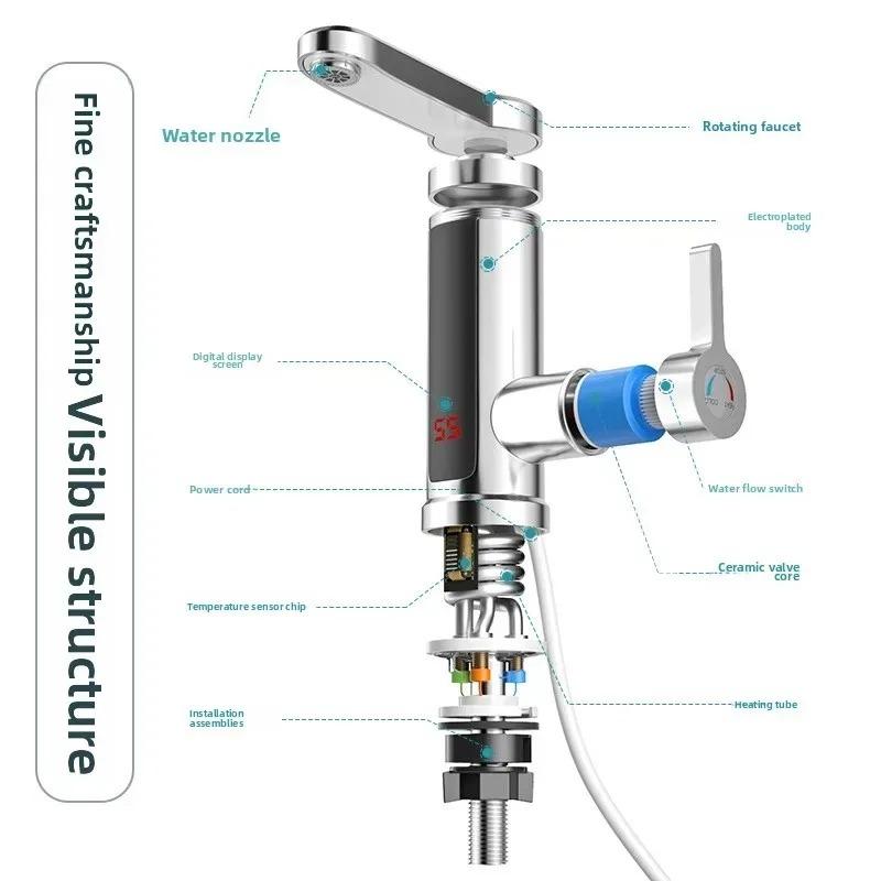 Electric Water Heater 220V Kitchen Faucet Tankless Instant Heating Water Tap Flowing Heated Mixer Digital Display