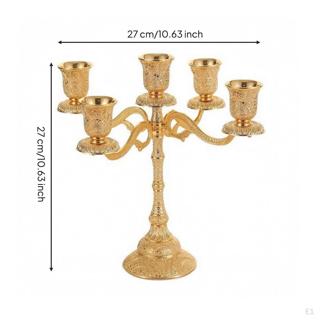 5Arm Candelabra Finished Candle Holder with 5 Arms Ornate for Candlelit Dinners
