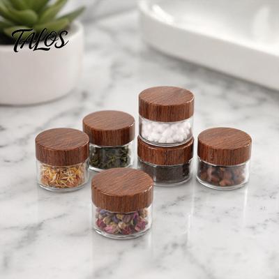 Talos Glass Mini Storage Jar, with Wood Lid, Moisture Proof Portable Small Container, for Coffee Beans Tea Sugar Spices Kitchen Organizer