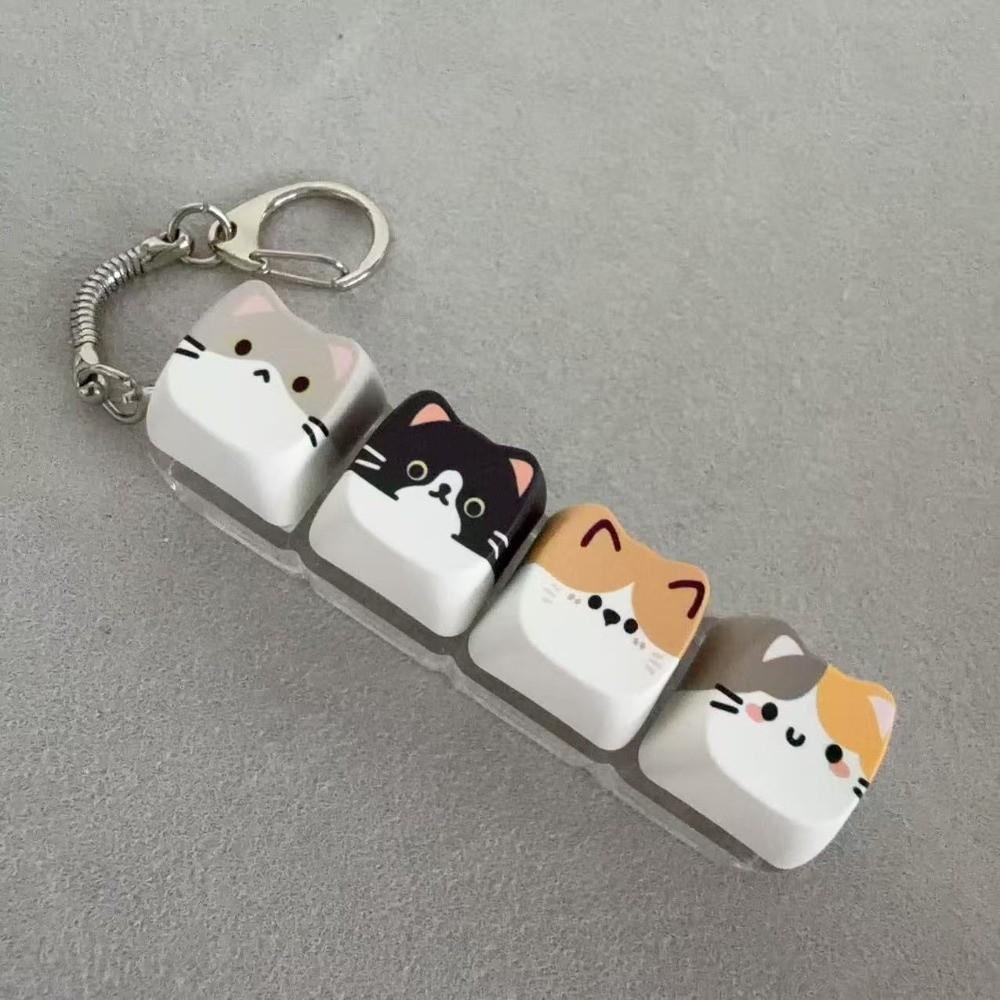 Finger-Tip Pressing Button Cat Fidget Clicker Keychain 4-Key Keycap Keychain Bag Charm