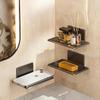 Carbon Steel Punch-Free Wall-Mounted Bathroom Storage Soap Dish, Hole-Free Adhesive Kitchen Storage Soap Holder Rack