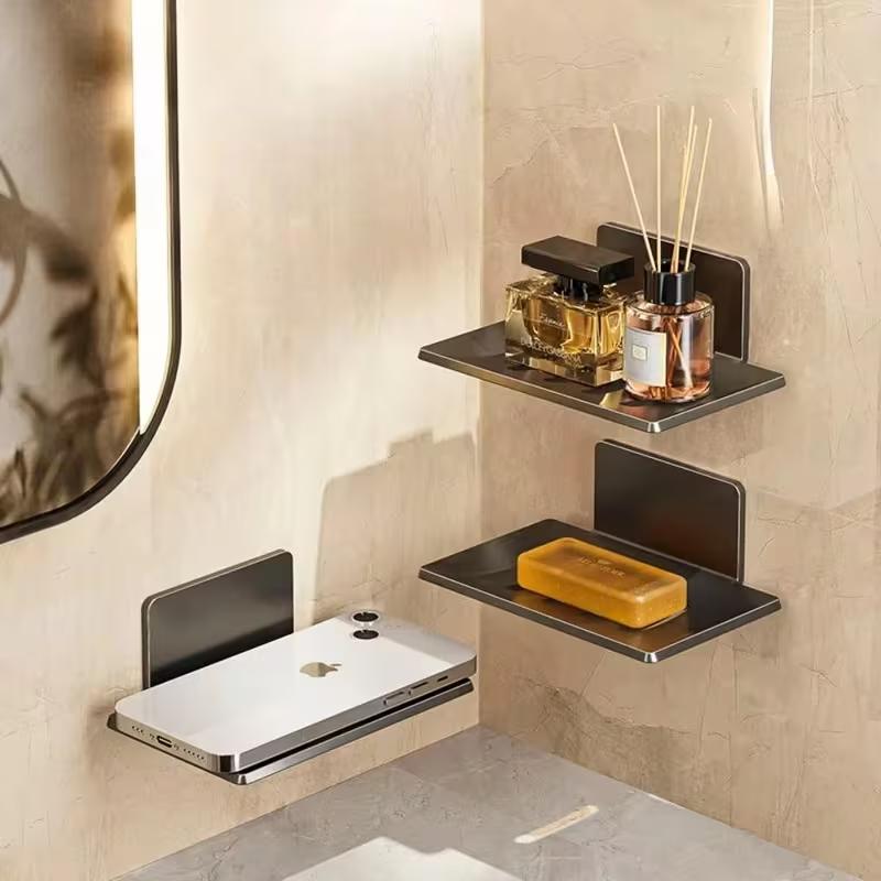 Carbon Steel Punch-Free Wall-Mounted Bathroom Storage Soap Dish, Hole-Free Adhesive Kitchen Storage Soap Holder Rack