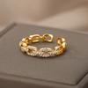 Luxury Zircon Twist Chain Open Rings For Women Stainless Steel Gold Color Geometric Ring Vintage Aesthetic Jewelry Gift femme