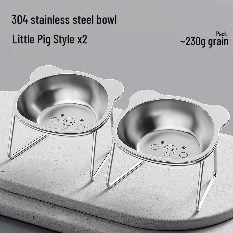 Stainless Steel Pet Bowl with Elevated Rack for Cats & Dogs - Anti-Neck Strain Design