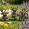 Pastoral Home Accents Yoga Highland Cow Resin Figurine, Farmhouse Style Overalls Statues, Waterproof Crafted Collectibles Garden Ornament for
