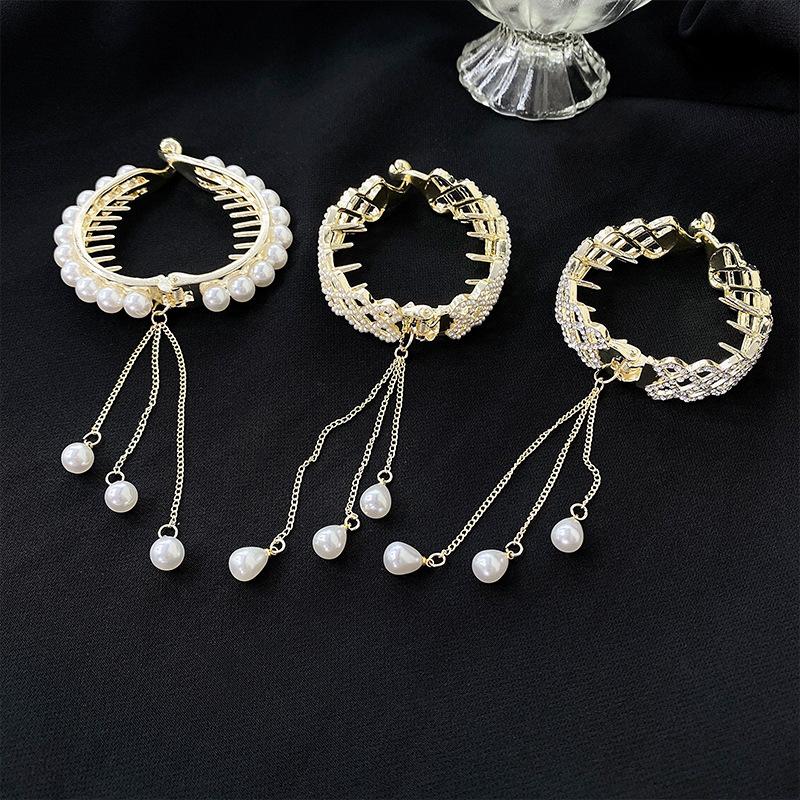 New Rhinestone Pearl Ponytail Hairpin Female Grab Clip Girls Updo Barrettes Headwear Girls Kids Hair Accessories