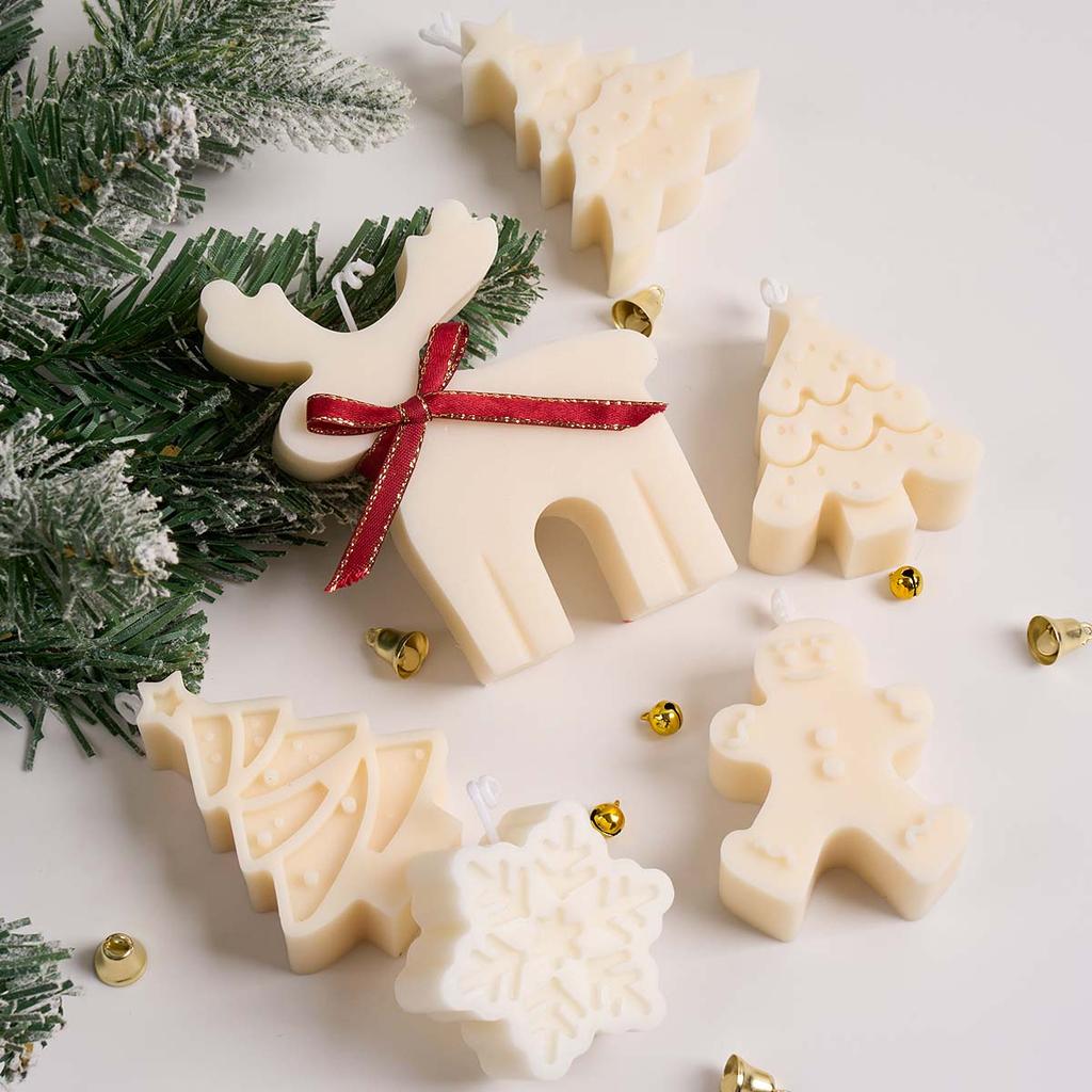 Christmas Tree Ornament Silicone Candle Mold DIY Snowflake Elk Gingerbread Man Crafts Making Soap Resin Molds Home Xmas Decor