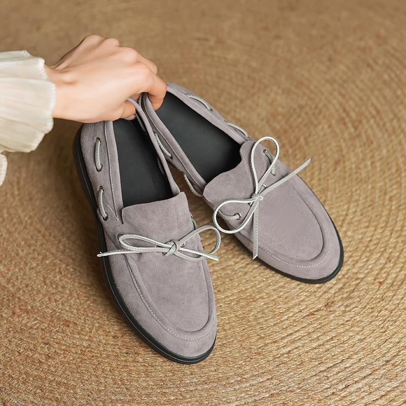 Fashion Size 34-40 Women Cow Suede Sneakers Real Leather Lace-Up Casual Low Heels Tennis Flats Shoes Classic Round Toe Daily Flat Shoes