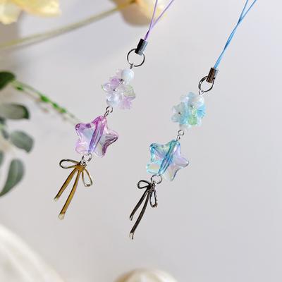 Cherry Blossom Key Chain Fade-Resistant Phone Lanyard Star Key Chain Gradient Mobile Phone Straps For Cute Gift Afternoon Tea