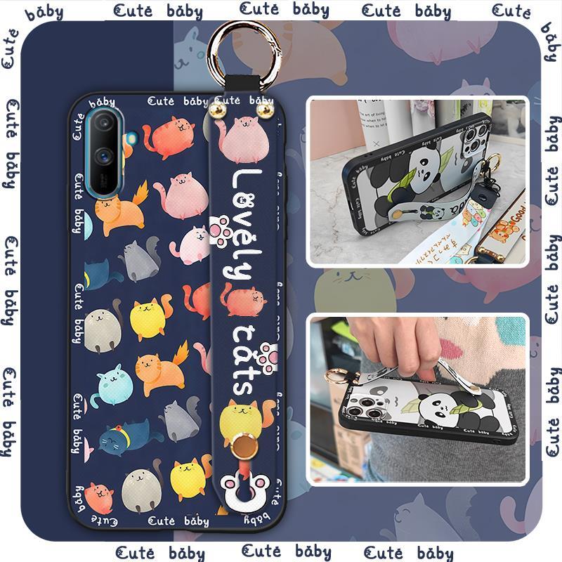 Fashion Design Waterproof Phone Case For OPPO Realme C3/C3i/Narz N10A Kickstand Lanyard Wrist Strap Ring Anti-knock Cute