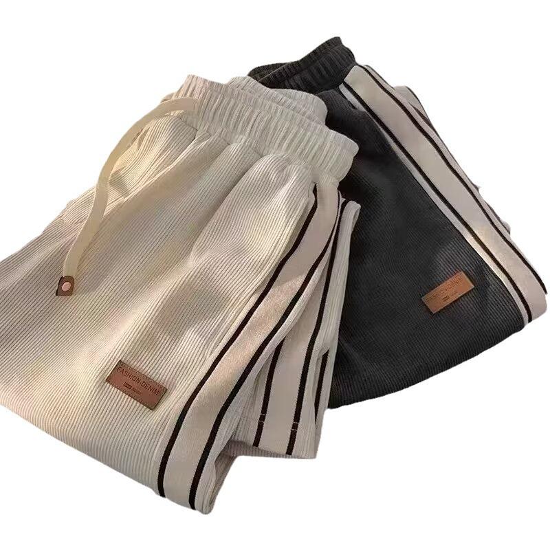 Pantaloni largi pentru bărbați cu șnur la modă Hong Kong, toamna/iarna 2023, plus catifea, stil japonez, pantaloni casual largi