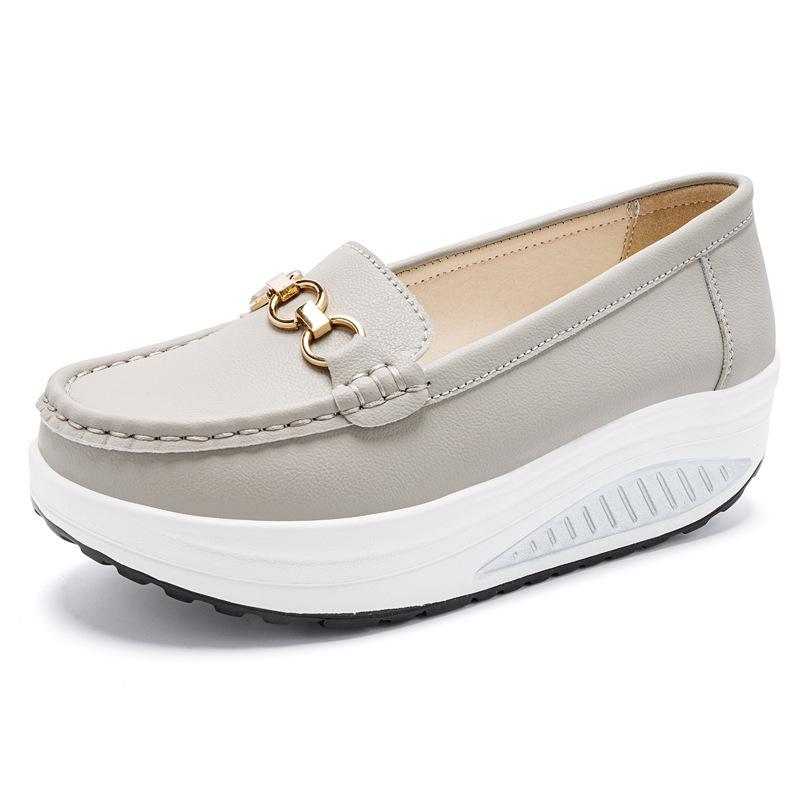 

Cross-border Songgao Height-Increasing Plus Size Genuine Leather Bean Shoes for Women 36 сірий колір