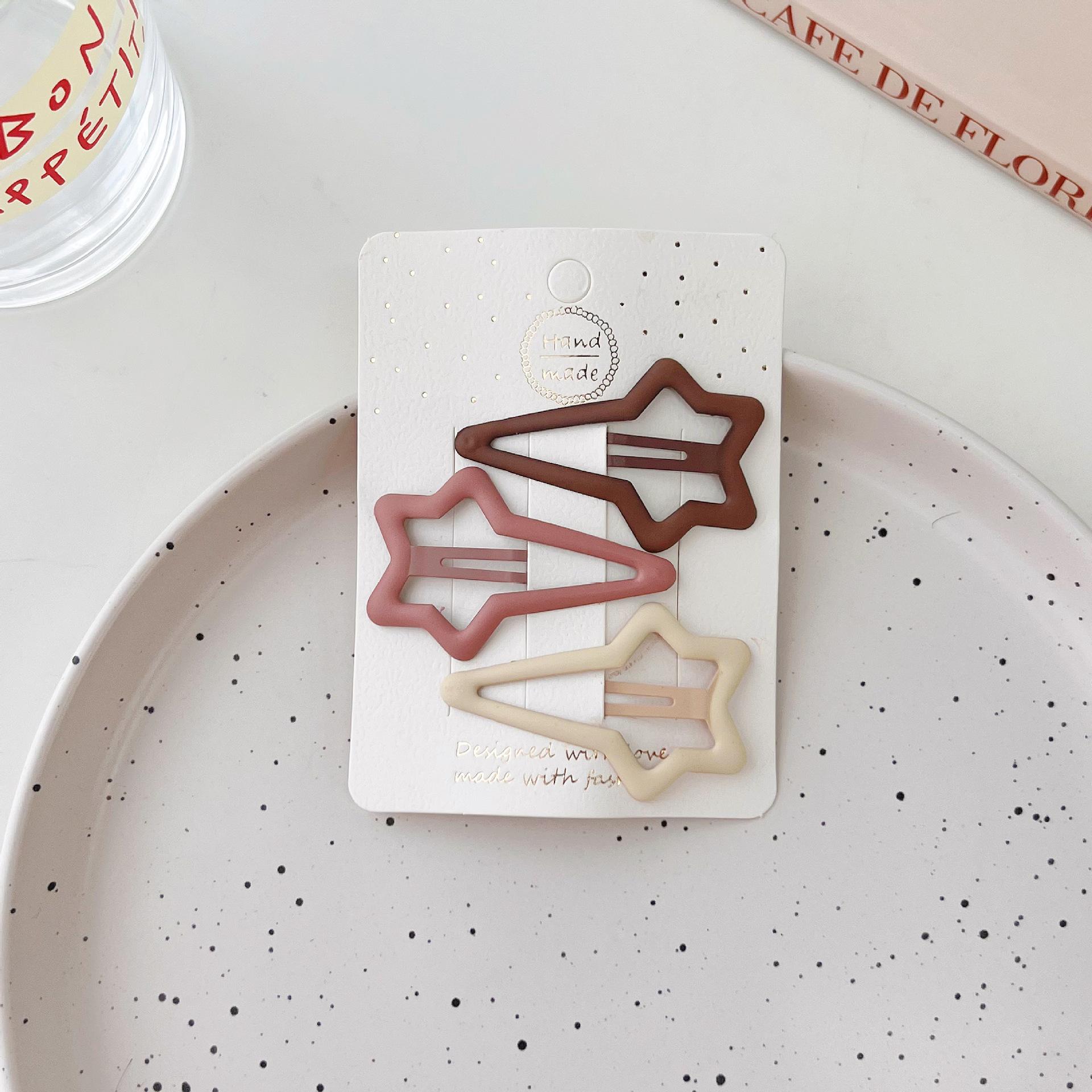 

3 шт., матовые заколки для девочек, овальные, треугольные и квадратные заколки для волос со звездами для детей, заколки для волос, заколки для волос Click Clack