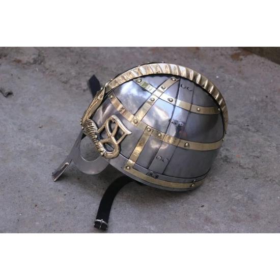16 Ga Steel Medieval Knight Viking Vendel Helmet Brass Accent Nasal Helmet