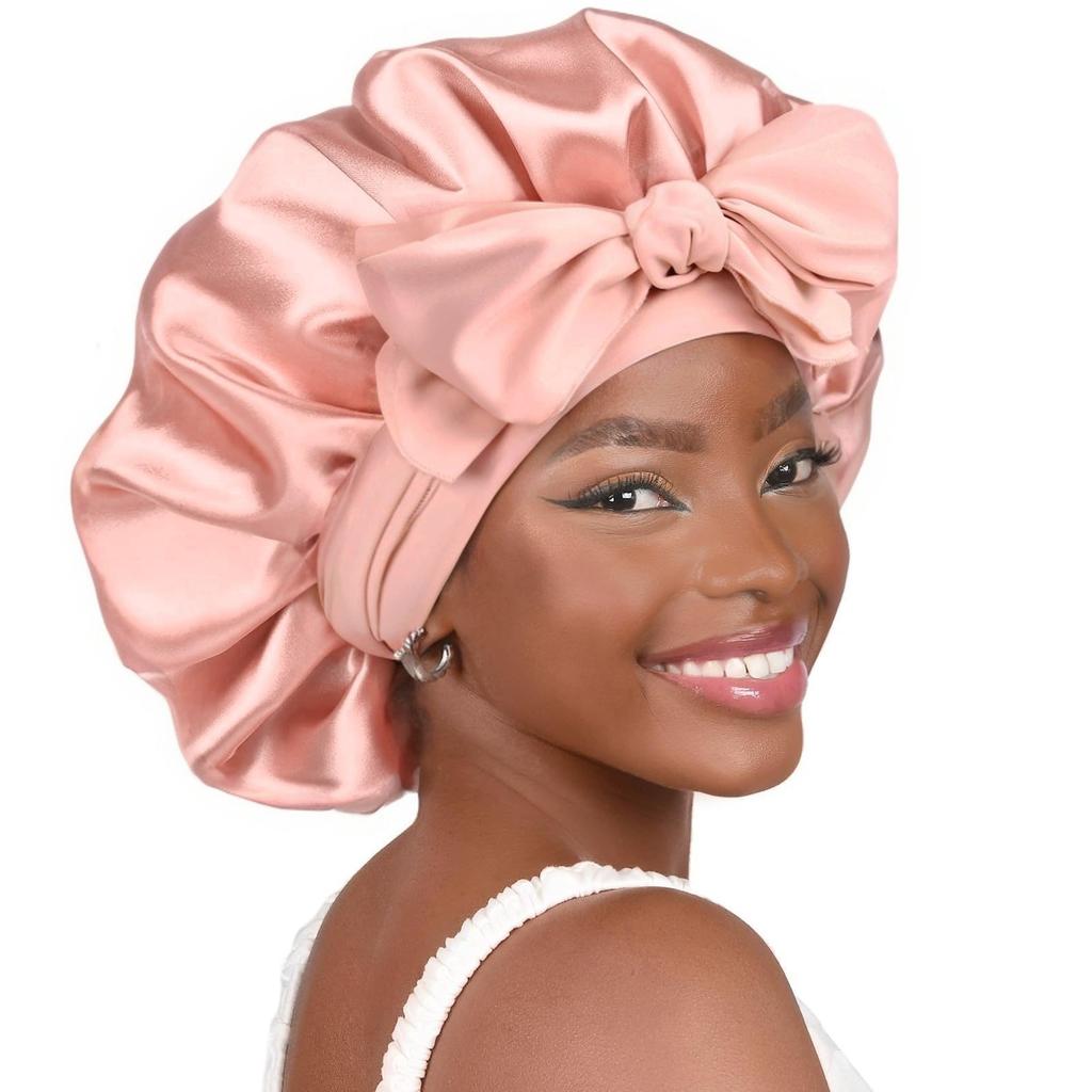 Satin Silk Hair Bonnet  Adjustable Tie Band  Sleep Bonnet for Women Men Unisex Protective Headwear