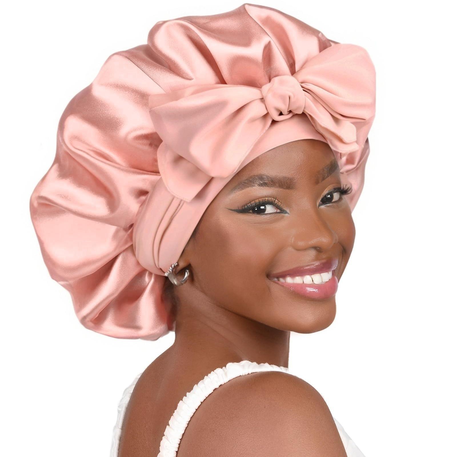 

Satin Silk Hair Bonnet Adjustable Tie Band Sleep Bonnet for Women Men Unisex Protective Headwear Diameter 42cm large