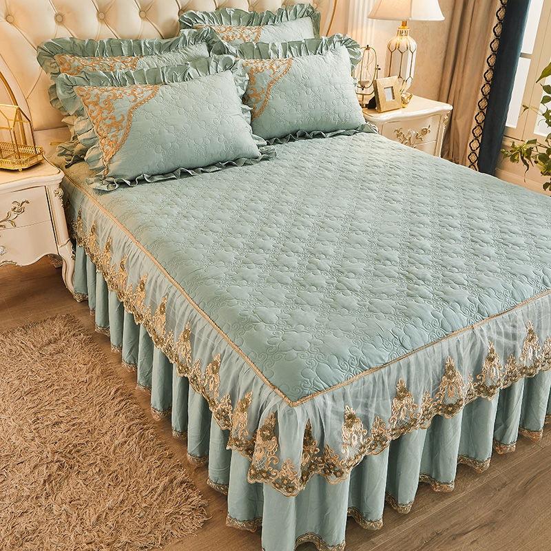 Thickened Cotton Bed Skirt One-Piece European-Style Lace Quilted Cotton Bedspread Three-Piece Set New Non-Slip Bedspread Four Seasons