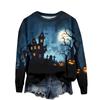 Women's Long Sleeve Halloween Print Neck Sweatshirt, Casual Relaxed Fit Pullover Top