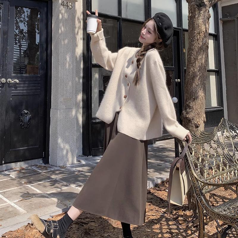 

Осеннее женское трикотажное платье, комплект, тонкое, плотное, удобное, повседневное, куртка-платье с длинными рукавами, комплект из двух предметов XL