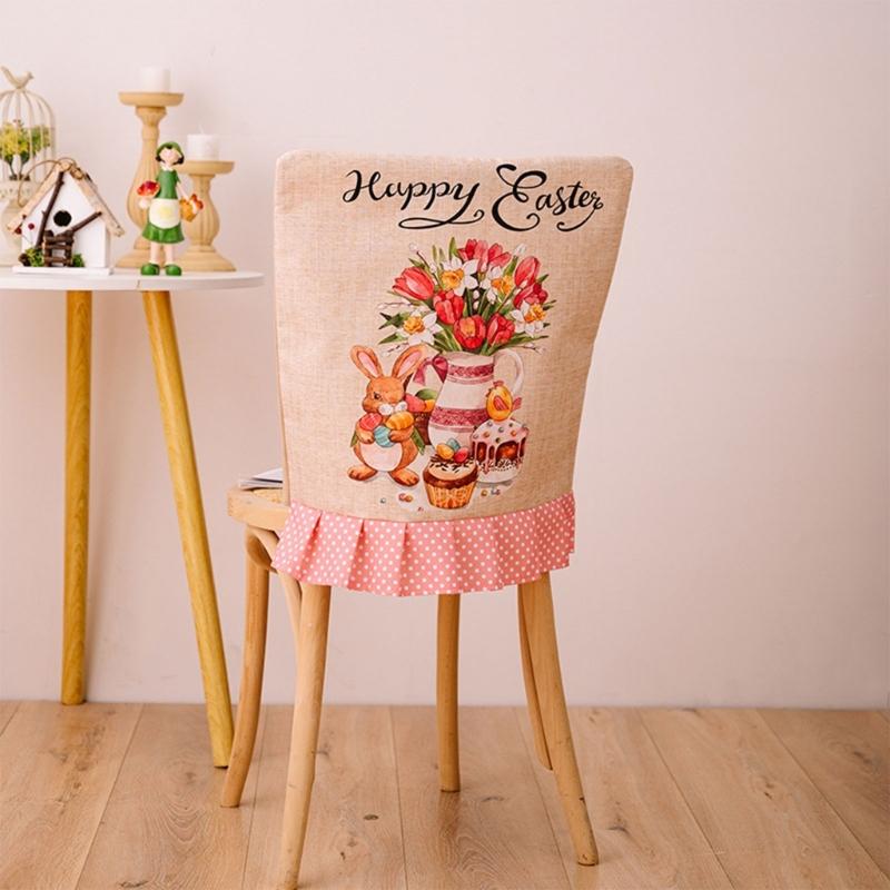 Easter Theme Chair Cover, Indoor Decorative Gnomes Cute Rabbit Pattern Chair Cover, Cute Cartoon Style Home Decorations