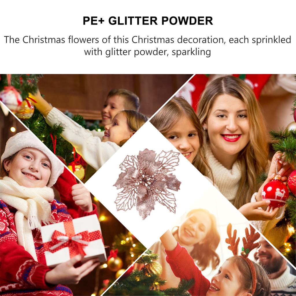 12pcs Christmas Tree Flower Garland Hanging Decor Poinsettia Simulation Flowers Festive Ornament For Holiday Fireplace Xmas Eve