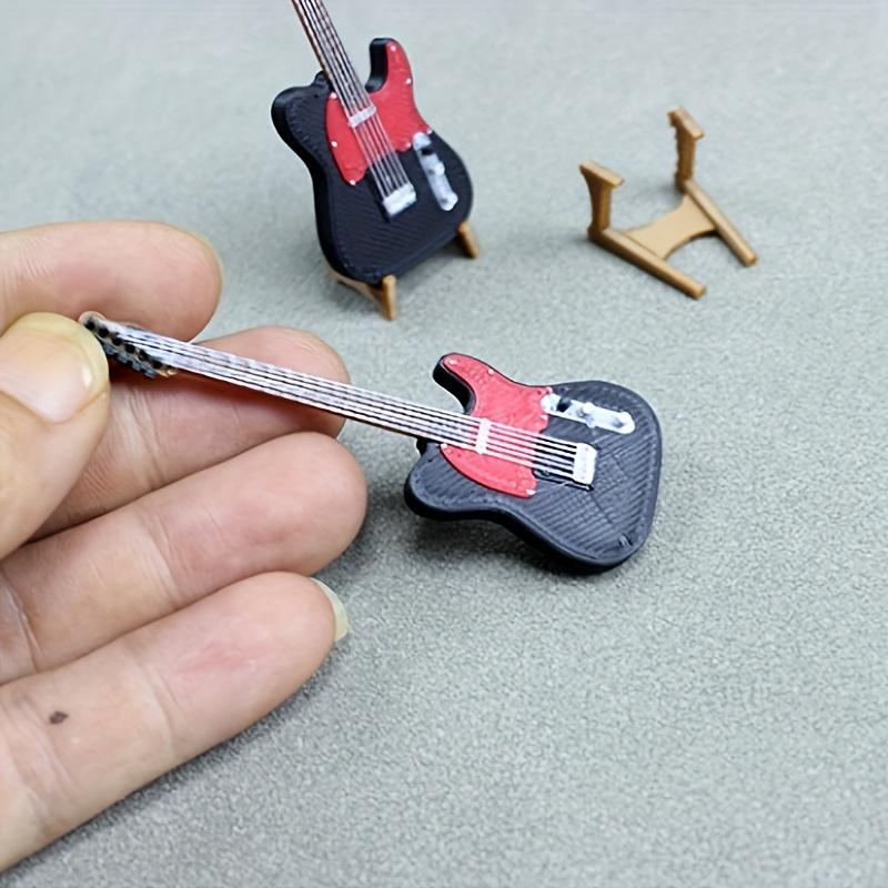 Mini guitar and stand 12-point miniature analog instrument model, cute, decorative, suitable for gift giving
