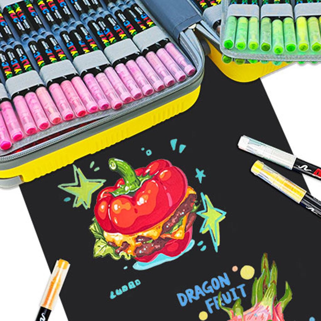 360 Color Professional Artist Marker Luggage Set - Soft-tip Drawing Straight Line Liquid Acrylic Markers DIY Graffiti Art Painti