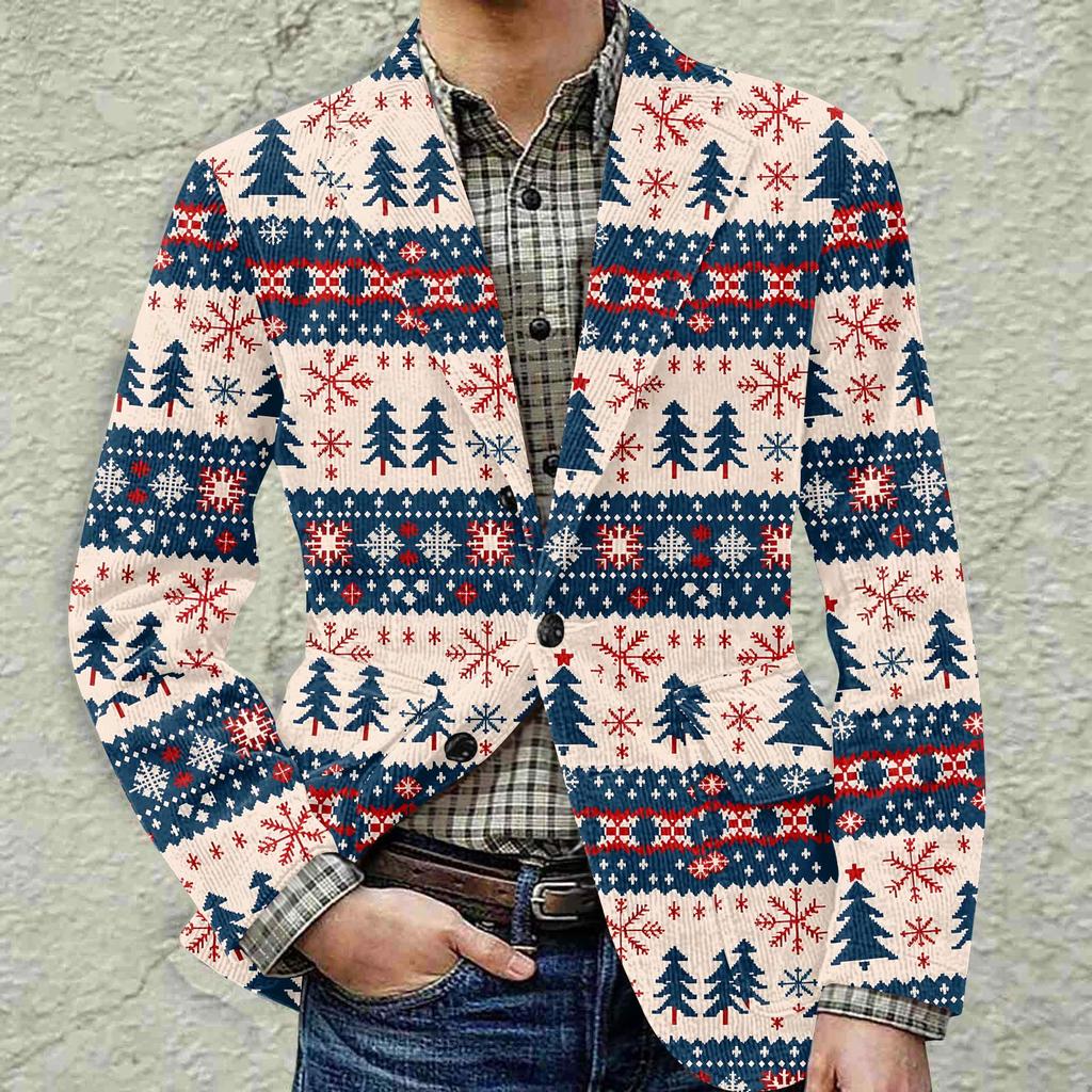Herren Bedruckter Cord Warmes Taschen-Sakko Strickjacke Herren Freizeitanzug