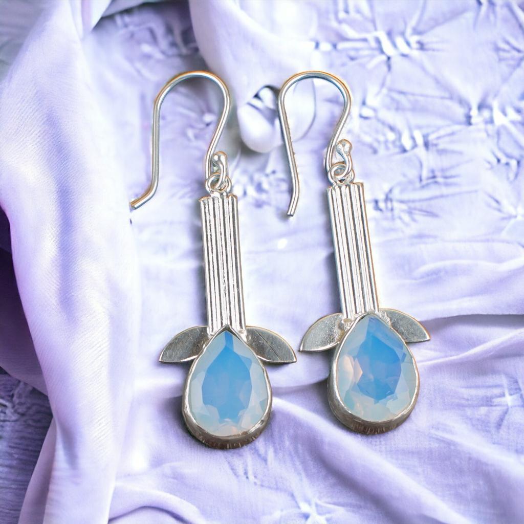 925 Sterling Silver Milky Opal Gemstone Pretty Jewelry Earrings For Anniversary EE-36-14