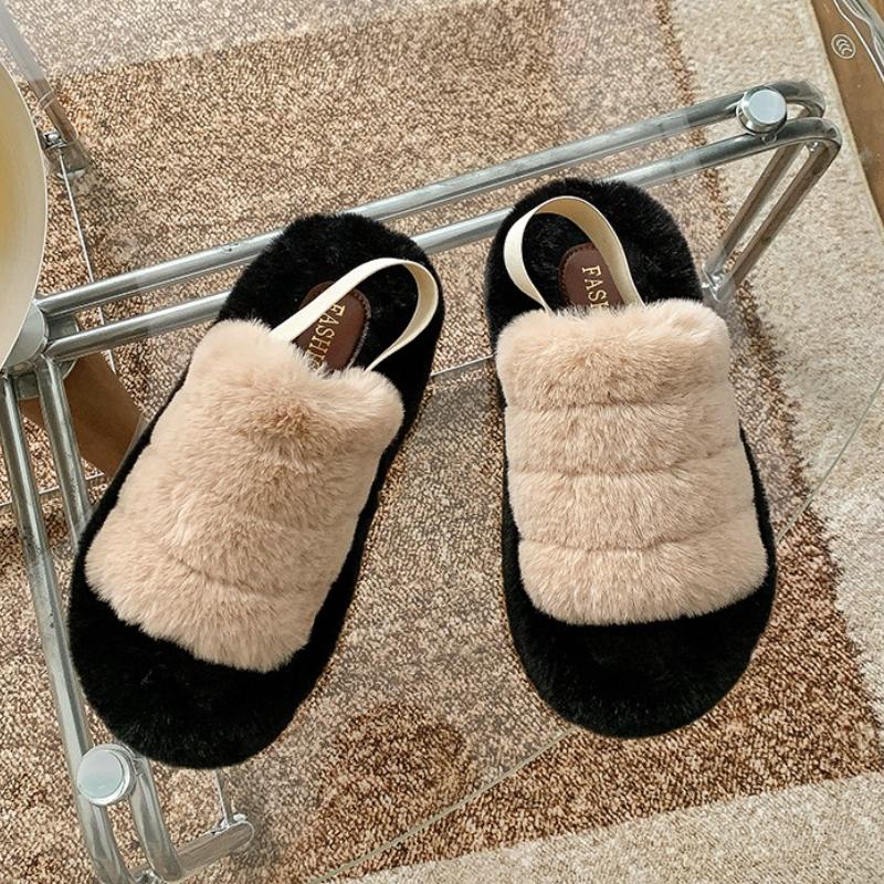 Fashion Women Fur Slippers Flats Platform Shoes Suede Warm Winter Shoes 2025 Trend New Fashion Open Toe Cozy Woman Flip Flops Casual