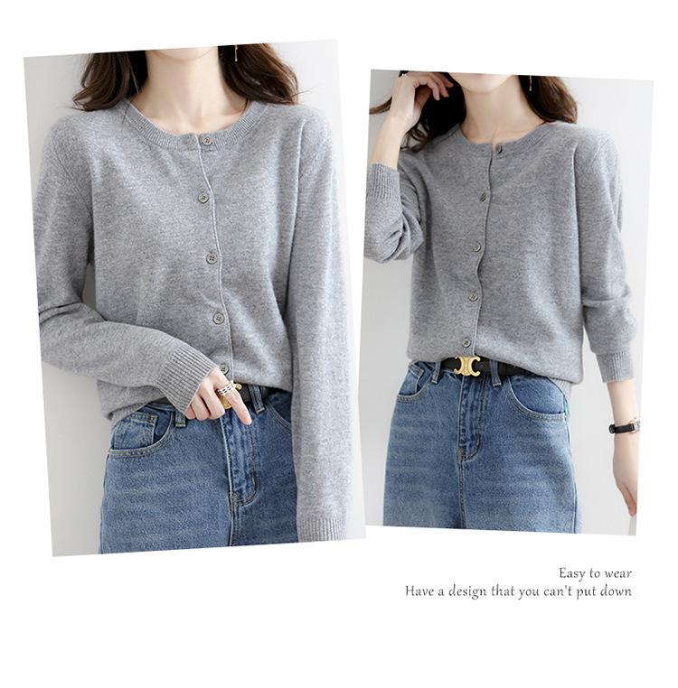 Cardigan tricotat lejer versatil pentru femei, Primăvară/Toamnă 2025 - Culoare solidă la modă cu gât rotund