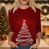Women's Casual Christmas Print Three-Quarter Sleeve Neck Blouse
