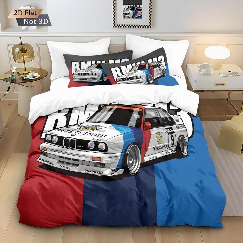 Racing Sports Car Print Bedding Set: Customizable Three-Piece with Pillowcase
