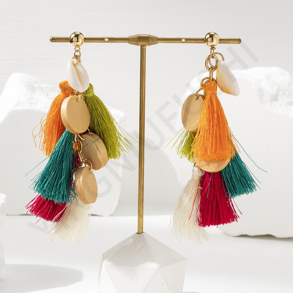 New Bohemian ethnic style colored fringed earrings creative exotic ear jewelry earrings