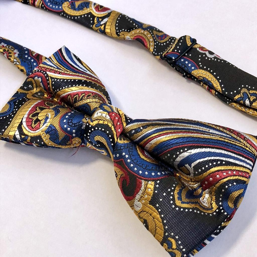 Paisley Colorful Multi [Bow Tie & Pocket Square] 2-Piece Set for Men, One-Touch Setup, FormalCasual, Bartender Style