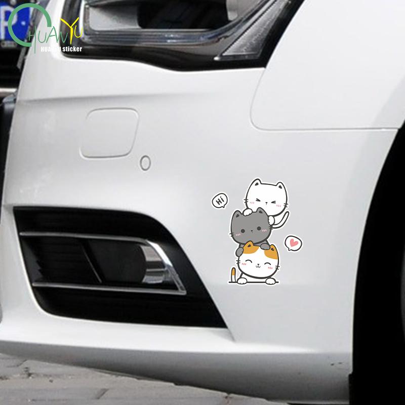 Three Kittens Folding Cat Cartoon Water-Repellent Car Sticker Electric Car Decorative Scratch-Blocking Sticker Cartoon Sticker